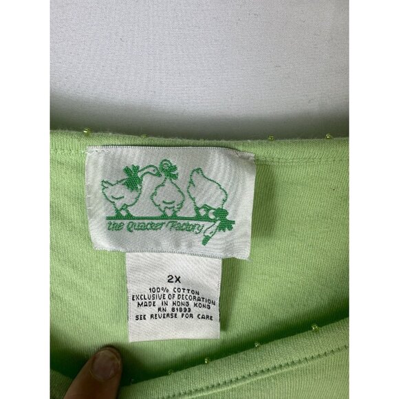 Quacker Factory Scattered Beads Green Tunic Top Plus Size XXL Leaves Tee Shirt - Picture 5 of 7